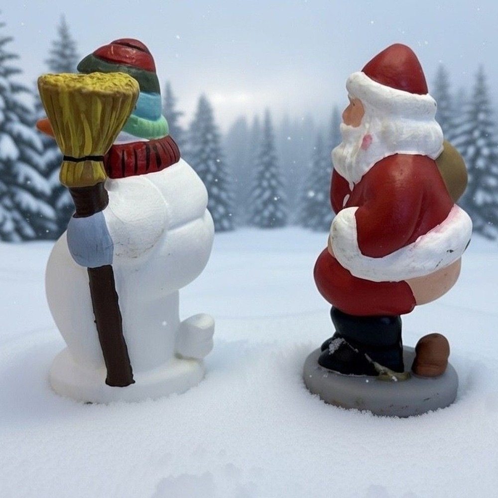 Funny Naughty Santa and Snowman Figurines Set Gag Gift Christmas Decor‎